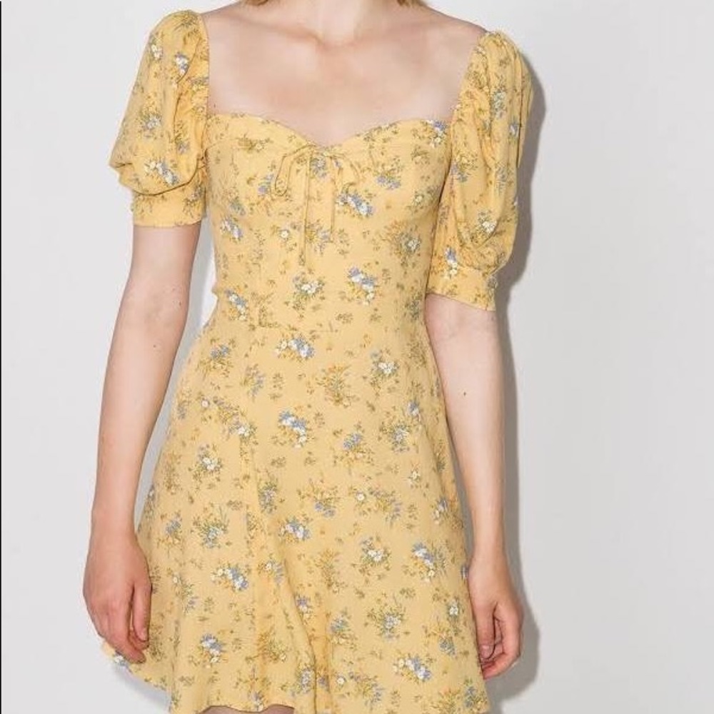 Reformation Lillet Puff Sleeves Smocked Mini Dress in Felicity